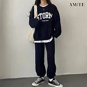 【AMIEE】韓系STORM棉質休閒運動2件套裝(3色/M-3XL/KDAQ-822) M 深藍