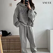 【AMIEE】韓系美式棉質休閒帽T2件套裝(5色/M-3XL/KDAQ-0178) 3XL 深灰