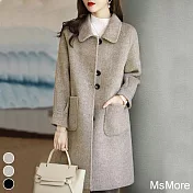 【MsMore】 中長款羊毛呢外套韓版修身絨呢雙面長袖保暖大衣# 119935 2XL 卡其色