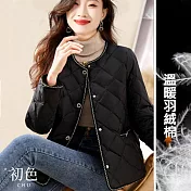 【初色】圓領單排扣菱格保暖科技羽絨棉小香風外套-黑色-31463(M-2XL可選) M 黑色