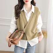 【MsMore】 簡約百搭純色質感V領針織背心# 120181 FREE 卡其色