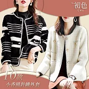 【初色】小香風寬鬆顯瘦圓領落肩針織開衫休閒外套-10款任選-64741(F可選) F A.白色