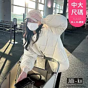 【Jilli~ko】羽絨棉服女短款輕薄無領菱格外套中大尺碼 J11230 FREE 白色