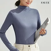 【AMIEE】日系純色百搭莫代爾半高領上衣(3色/M-2XL/KDT-0037) XL-XXL 藍灰