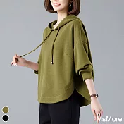 【MsMore】 連帽純色空氣棉寬鬆短款慵懶風爆款長袖上衣# 120092 2XL 橄欖綠色