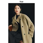 ltyp旅途原品 100%澳洲進口高支羊毛微寬鬆短版雙面呢大衣女冬高領外套 M L-XL M 灰石墨綠
