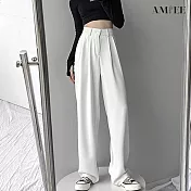 【AMIEE】立體裁剪垂墜感柔軟西裝褲(2色/M-2XL/KDPQ-D19) XL 白色