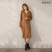 【AMIEE】甜美氣質純色連帽洋裝(4色/M-2XL/KDDQ-9959) M 卡其