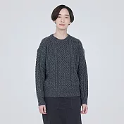 【MUJI 無印良品】女美麗諾羊毛麻花織紋圓領針織衫 L 墨灰