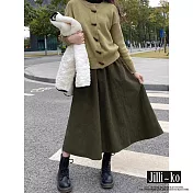 【Jilli~ko】燈芯絨高腰裙中長款復古A字傘裙 M-L J11314  L 綠色