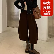 【慢。生活】斜紋棉質九分燈籠褲高腰休閒寬鬆中大尺碼 J9850  FREE 深咖