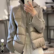 【MsMore】 韓版針織拼接麵包款棉衣高領優雅氣質長袖保暖短外套# 120305 3XL 灰色