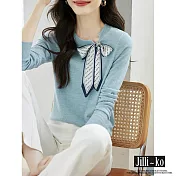 【Jilli~ko】絲巾領帶針織衫女顯瘦別緻上衣 J11336  FREE 藍色