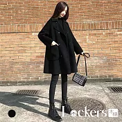 【Lockers 木櫃】冬季時尚寬鬆中長大衣外套 L112121101 XL 黑色XL