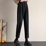 【MsMore】 美拉德風大碼毛呢哈倫褲顯瘦高腰直筒小個子長褲# 120215 M 黑色