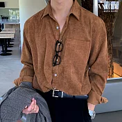 【AMIEE】日系燈芯絨復古長袖襯衫(男裝/KDTQ-601) M 咖啡