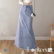 【Lockers 木櫃】春季開衩時尚牛仔魚尾半身裙 L112121904 M 淺藍色M