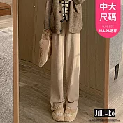 【Jilli~ko】高腰垂感寬鬆休閒針織直筒褲中大尺碼 J11360 FREE 卡其色