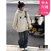 【Jilli~ko】加絨加厚秋冬款女寬鬆落肩連帽衛衣中大尺碼 J11505  FREE 淺灰色
