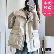 【Jilli~ko】羽絨棉服馬甲女大碼無袖百搭休閒中大尺碼 J11216  FREE 白色
