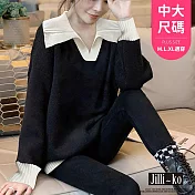 【Jilli~ko】翻領設計感毛衣女慵懶風簡約針織衫中大尺碼 J11383 FREE 黑色