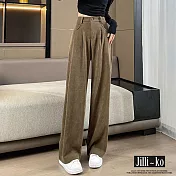 【Jilli~ko】燈芯絨秋冬闊腿垂感高腰顯瘦直筒褲 M-L J11280  L 咖色