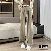 【Jilli~ko】燈芯絨秋冬闊腿垂感高腰顯瘦直筒褲 M-L J11280  L 卡其