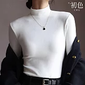 【初色】素色圓領半高領德絨修身內搭保暖T恤上衣女上衣-2款任選-32342(M-XL可選) M B.白色
