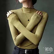 【初色】純色半高領木耳邊修身內搭保暖衛生衣T恤上衣女上衣-2款任選-32344(M-XL可選) XL A.黃色