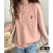 【Jilli~ko】蘑菇刺繡圓領單排開扣針織衫外套 J11513  FREE 粉色