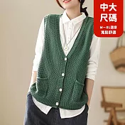【慢。生活】文藝復古V領寬鬆無袖針織馬甲開衫中大尺碼 45652  FREE 綠色