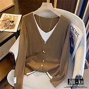 【Jilli~ko】假兩件V領時尚氣質疊穿長袖針織衫 J11515  FREE 黃色