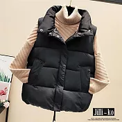 【Jilli~ko】加厚羽絨棉馬甲女保暖立領背心 L-XL J11589 L 黑色