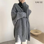 【AMIEE】溫柔粗鉤針麻花毛衣外套(2色/FREE/KDTQ-6943) F 灰色