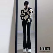 【Jilli~ko】高腰修身顯瘦彈力拖地牛仔微喇叭褲 L-2XL J11508  2XL 黑色