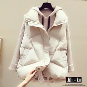 【Jilli~ko】羽絨棉馬甲女幾何格時尚保暖立領背心 J11583 FREE 白色