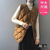 【Jilli~ko】羽絨棉馬甲女菱格保暖內搭無領背心 J8333  FREE 卡其