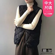 【Jilli~ko】羽絨棉馬甲女菱格保暖內搭無領背心 J8333 FREE 黑色