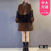 【Jilli~ko】亮片拼接大碼衛衣女A字連衣裙中大尺碼 J11597  FREE 咖色