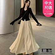 【Jilli~ko】時尚氣質女高腰闊腿裙褲中大尺碼 J11609 FREE 杏色