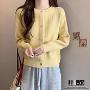 【Jilli~ko】奶系甜美慵懶風針織開衫女短款毛衣外套 J11594 FREE 黃色