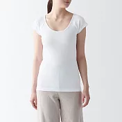 【MUJI 無印良品】女有機棉針織法式袖T恤 L 白色
