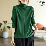【初色】韓版素色拼接高領大碼長袖內搭T恤上衣-共5色-31665(M-2XL可選) M 綠色