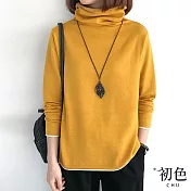 【初色】秋冬高領加厚純色保暖寬鬆長袖上衣-共5色-31673(M-2XL可選) XL 黃色