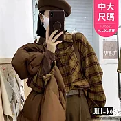 【Jilli~ko】美式復古女寬鬆慵懶格子襯衫中大尺碼 J11588 FREE 黃色
