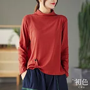 【初色】復古風鈕扣個性設計純色立領半高領長袖T恤上衣-共3色-31559(M-2XL可選) XL 紅色