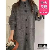 【Jilli~ko】慵懶風寬鬆高領長款毛衣外套中大尺碼 J11192  FREE 灰色