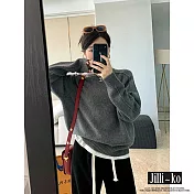 【Jilli~ko】時尚氣質女圓領毛線邊貼標長袖針織衫 J11573  FREE 灰色