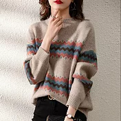 【MsMore】 半高領針織設計感鑲邊長袖毛衣短版上衣# 120398 FREE 卡其色