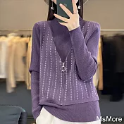 【MsMore】 針織衫新款假兩件長袖短版毛衣上衣# 120593 FREE 紫色